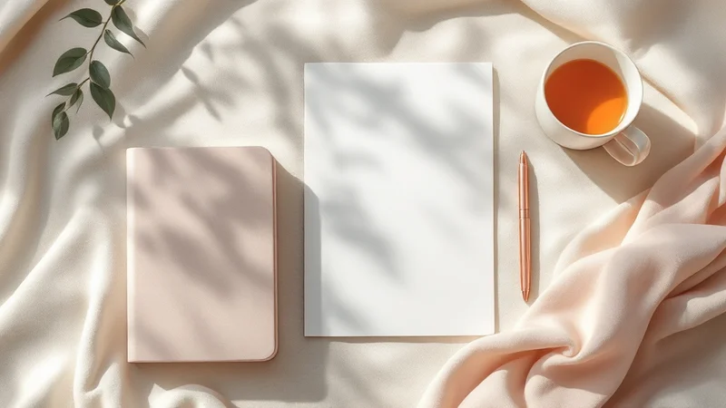 月めくりカレンダーと手帳、ローズゴールドのペン、温かいハーブティーのカップが並ぶフラットレイ。生理周期や経血量を記録するセルフケアのイメージ