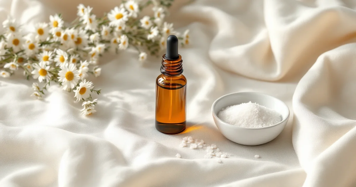 白いタオルとナチュラルケア用品が並んだデスク。女性の腟内環境・デリケートゾーンケアのイメージ