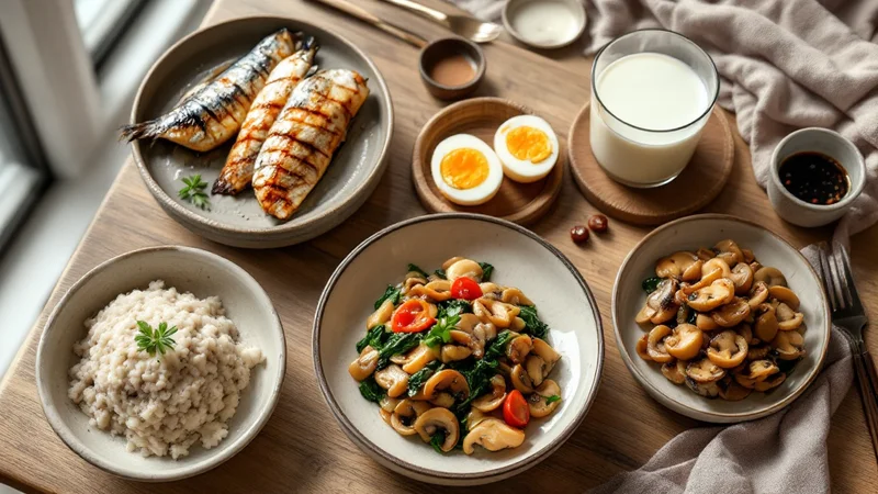 鉄やビタミンB2を含む食材を並べた食卓の様子