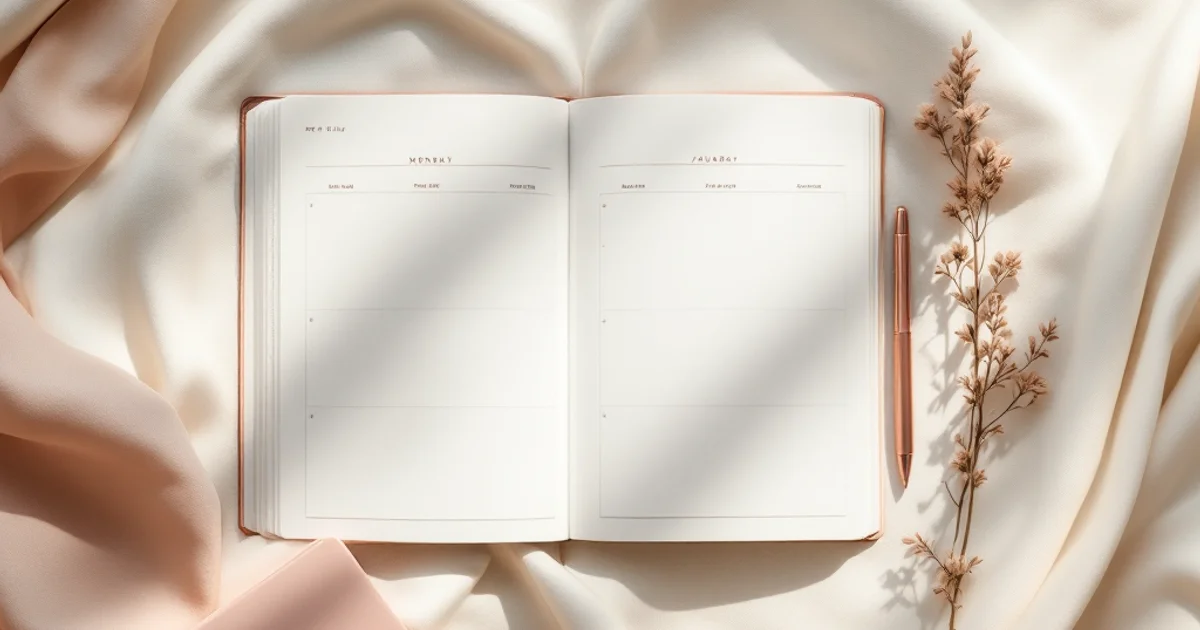 カレンダーと女性の健康手帳が並ぶデスク。おりもの・生理周期の記録イメージ