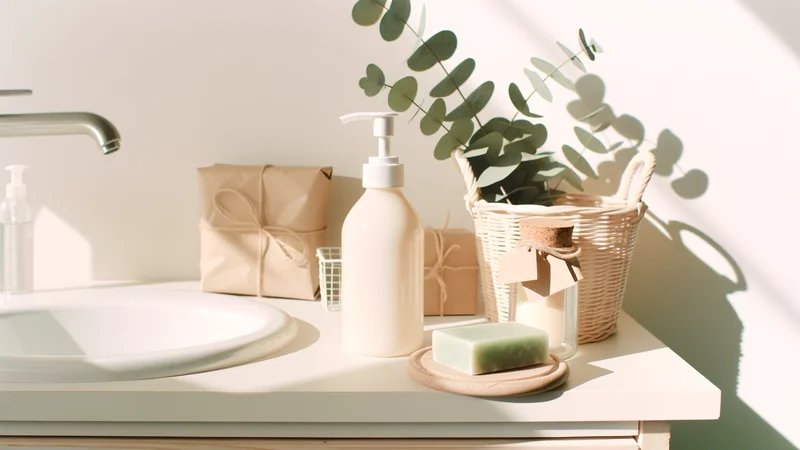 洗面台に並ぶデリケートゾーンケア用のソープとボトル