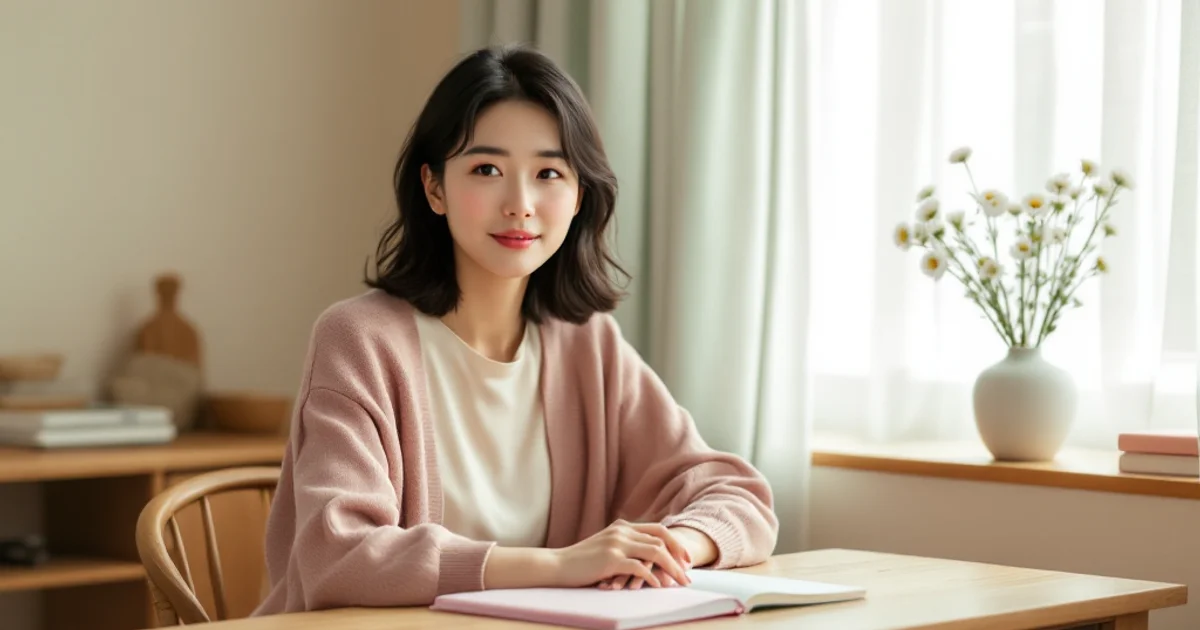 婦人科の診察室で医師から子宮の模型を使って子宮内膜の説明を受ける40代日本人女性。子宮体がんの早期発見をイメージ