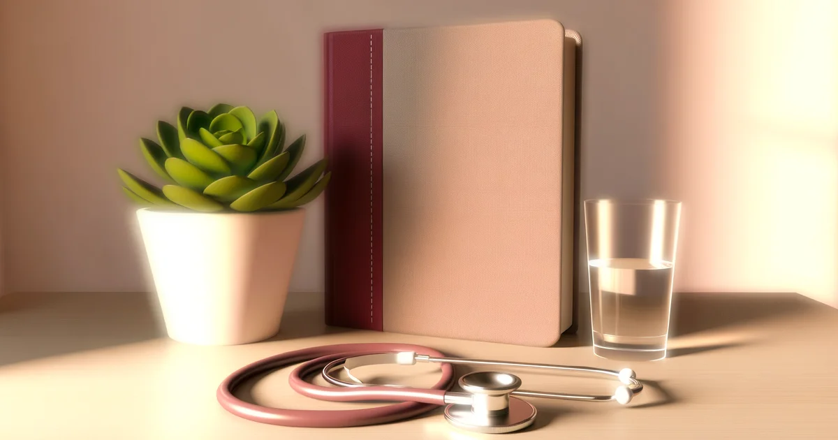 聴診器と手帳が置かれた清潔な医療デスクの写真