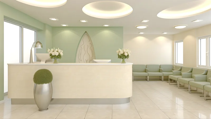 明るい婦人科クリニックの受付カウンター。定期検診を受けるイメージ