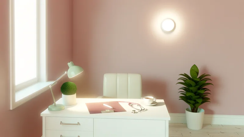 医療機関の診察室で血液検査の結果を医師が患者に説明している場面。安心感のある明るい雰囲気