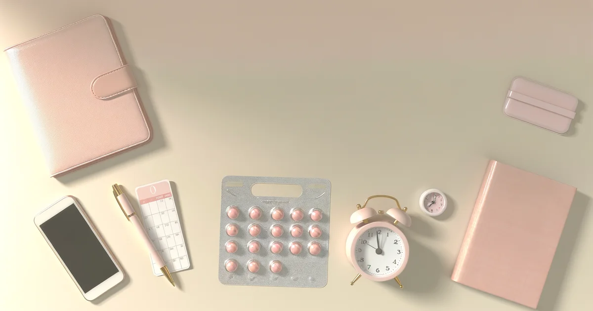 テーブルの上に並んだピルシートとコップ。低用量ピルの服用をイメージした穏やかな日常シーン