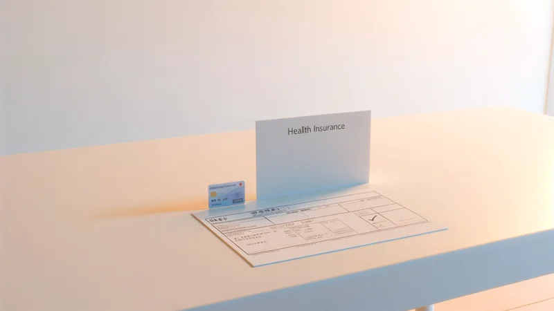 白いデスクの上に並んだ健康保険証と診察明細書。婦人科受診の書類をイメージした静物写真