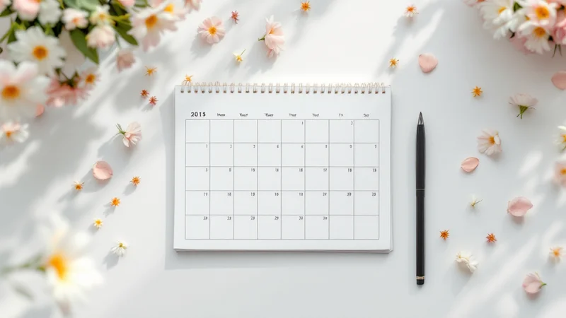 カレンダーと手帳が並ぶデスク、生理サイクルの記録を連想させるナチュラルな雰囲気の写真