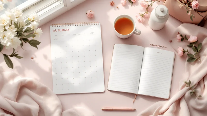 カレンダーと生理管理グッズが並んでいる写真。ピル服用中の生理・出血スケジュール管理のイメージ