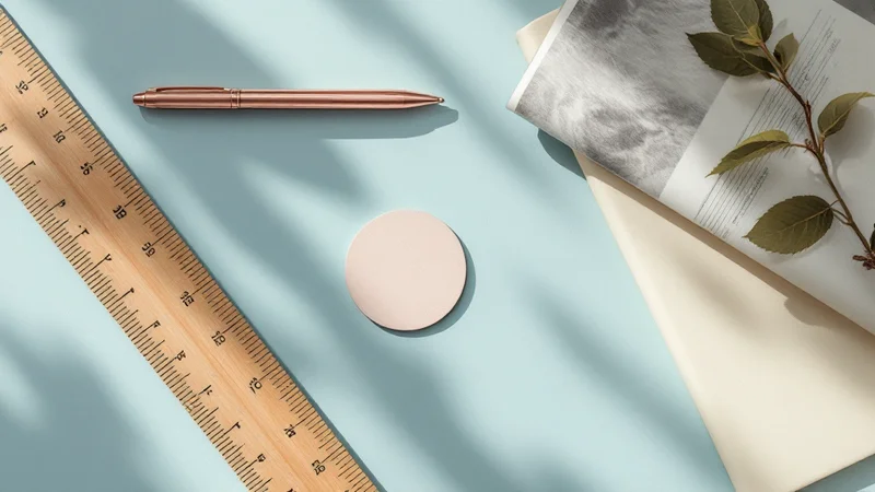 卵巣嚢腫のサイズをメジャーで確認するイメージ。青みがかった紙のノートにエコー画像の印刷物とメモ