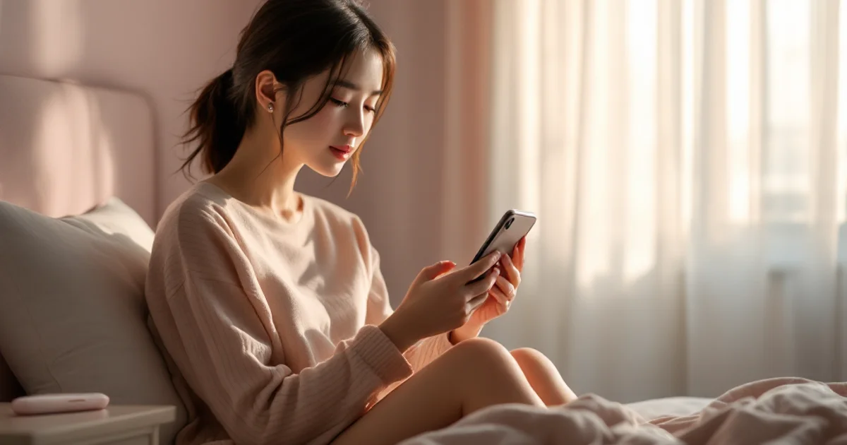 排卵期出血について基礎体温アプリを確認する20代日本人女性
