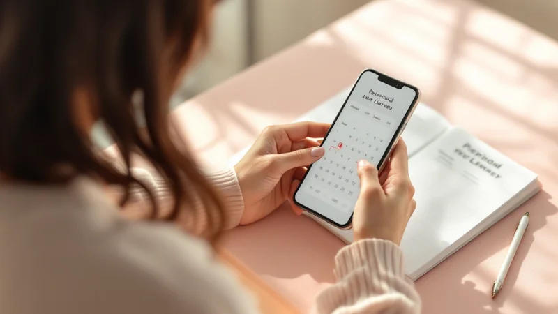 生理周期と日数を手帳やスマートフォンのアプリで記録する若い日本人女性。体調の変化をセルフチェックするイメージ