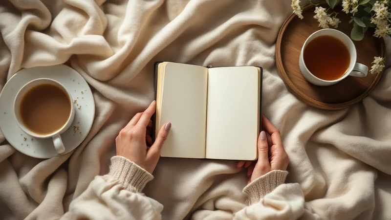 柔らかい自然光の中で手帳を開いている女性の手元、健康管理を連想させる穏やかな雰囲気