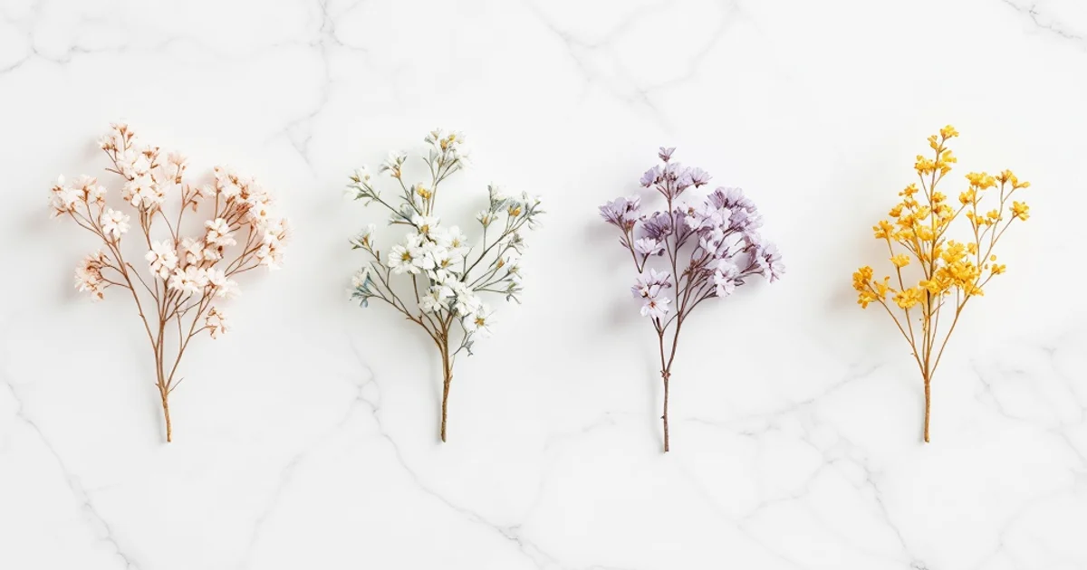 白い大理石の上に5種類の異なる色（紫・ピーチ・ピンク・セージ・クリーム）のボタニカル素材を入れた白磁の小皿が一列に並ぶ。ピルの種類の多様性を表すフラットレイ