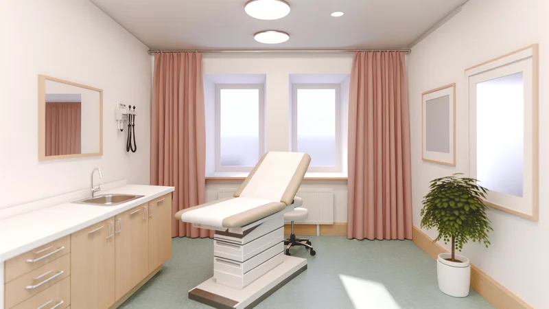 産婦人科の明るい診察室。温かく清潔感のある雰囲気のイメージ