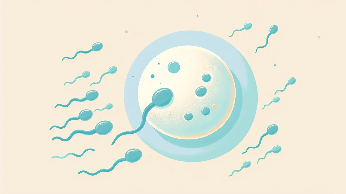 シンプルなイラスト風の受精の仕組み図。精子と卵子が出会うやさしいビジュアル