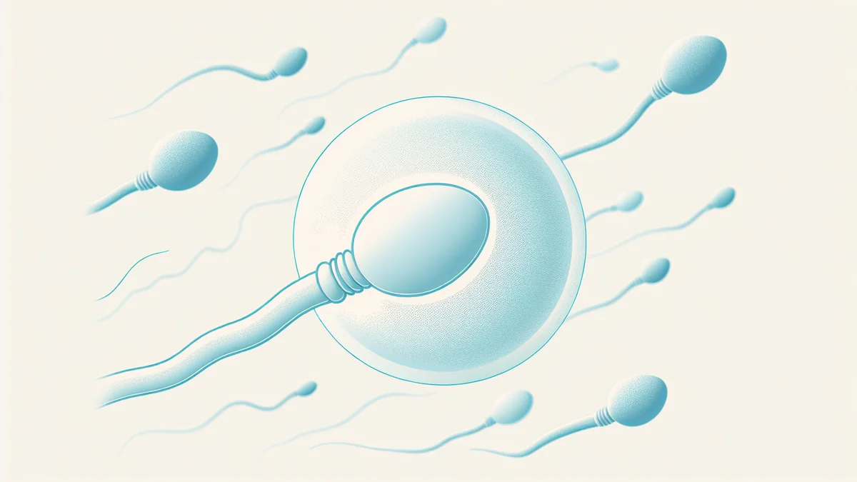 顕微鏡で見た精子のイメージ。青みがかったシンプルなイラスト風の科学的なビジュアル