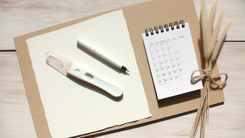 妊娠検査薬とカレンダー。生理予定日前後の気になるタイミングのイメージ